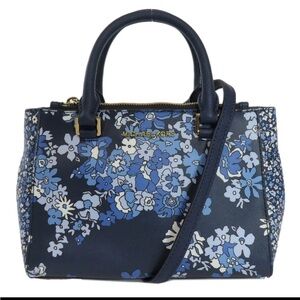 Michael Kors Navy and Blue Floral Satchel